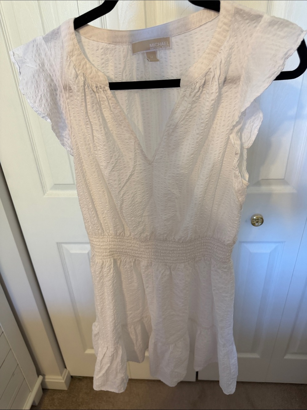Michael Kors White Textured V-Neck Mini Dress
